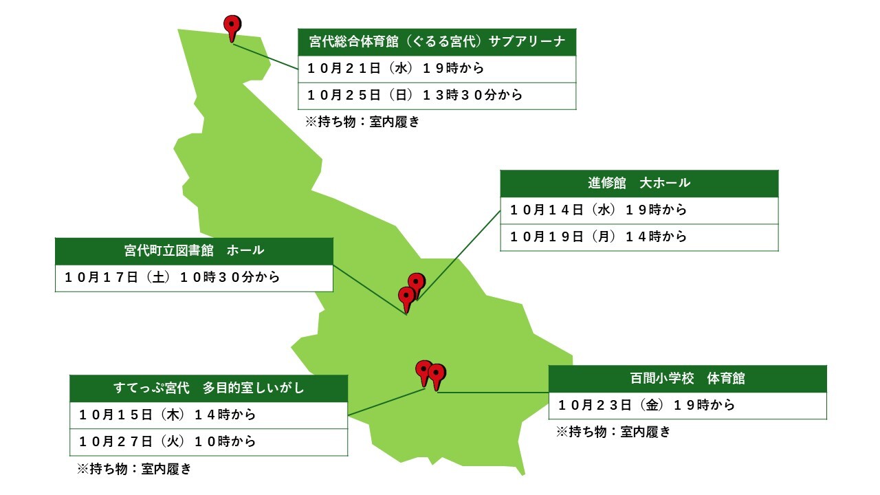 説明会開催場所等を表した地図